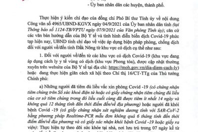 CÔNG VĂN 5311 “V/V ÁP DỤNG BIỆN PHÁP PHÒNG CHỐNG DỊCH ĐỐI VỚI NGƯỜI VỀ/ĐẾN TỈNH ĐĂK NÔNG TỪ KHU VỰC CÓ DỊCH.